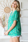 On the Bright Side Blouse in Marine Green - Curvy